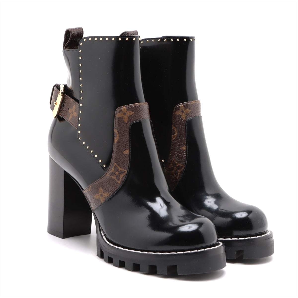 Louis Vuitton Start Trail Line 20 Years PVC  Leather Short Boots 37 1/2  Black × Brown MA0280 Monogram