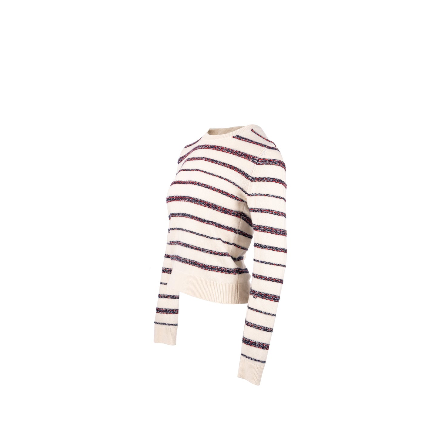 Chanel 20S Size 36 Stripe Pullover / BackButtons Cardigan Cashmere White/Multicolour