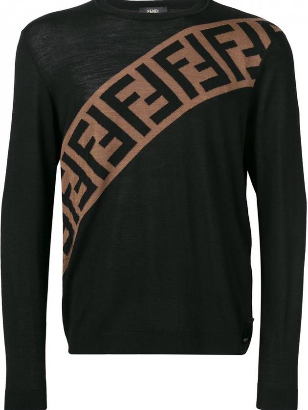 Luxury Fendi Diagonal Logo Knit Top Black
