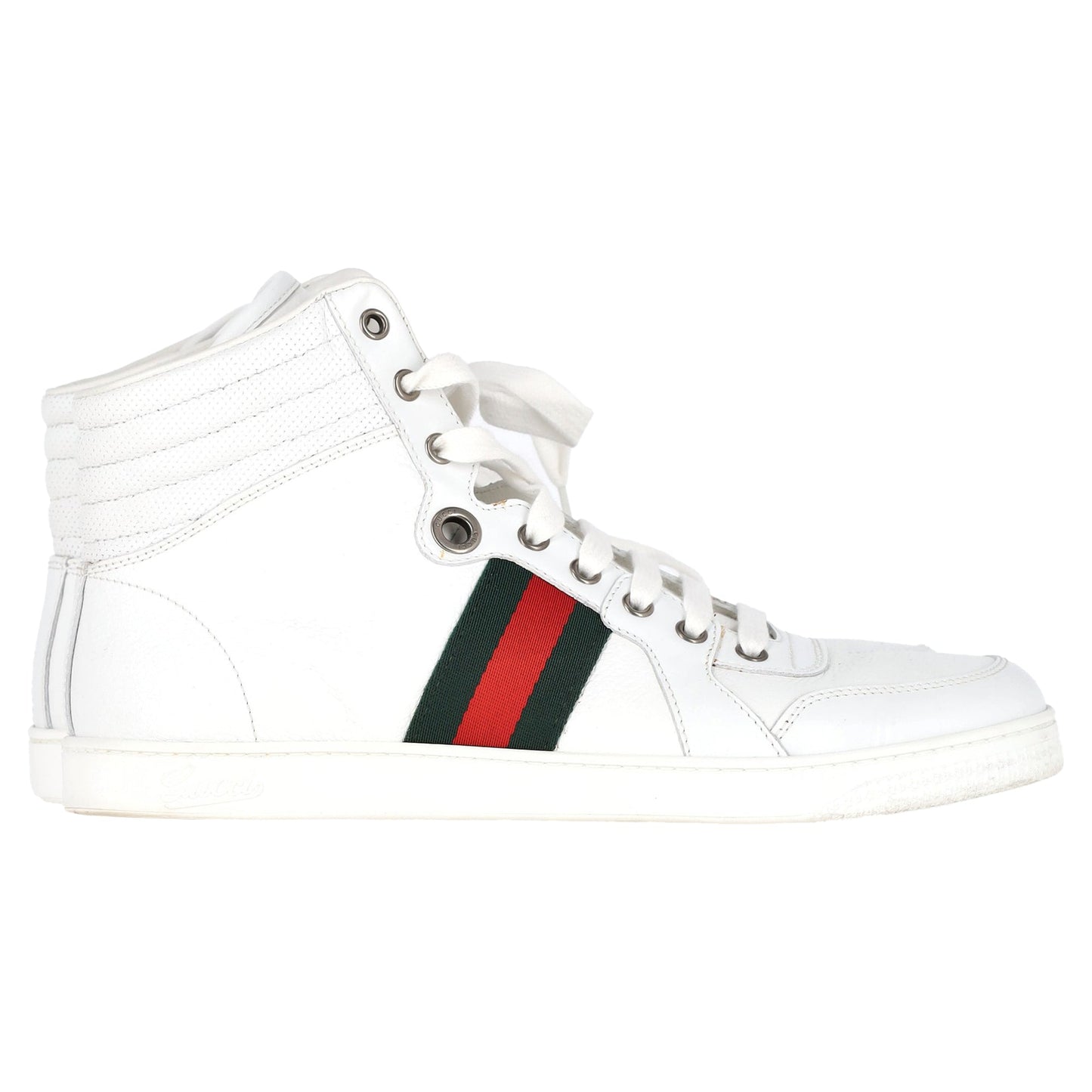 Gucci Web Detail High Top Sneakers in White Leather