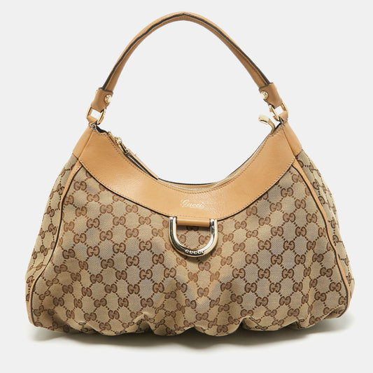 Gucci Beige Gg Canvas And Leather Abbey D-Ring Shoulder Bag