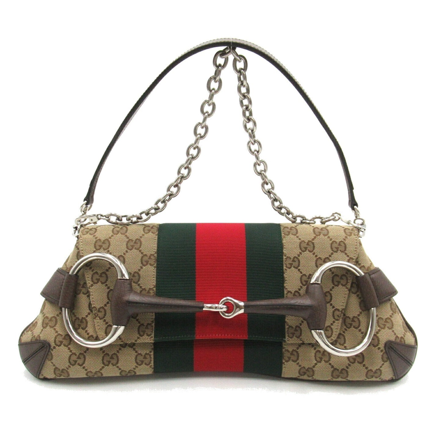 Luxury Gucci Trending 2025 Canvas Horsebit Chain Medium Shoulder Bag