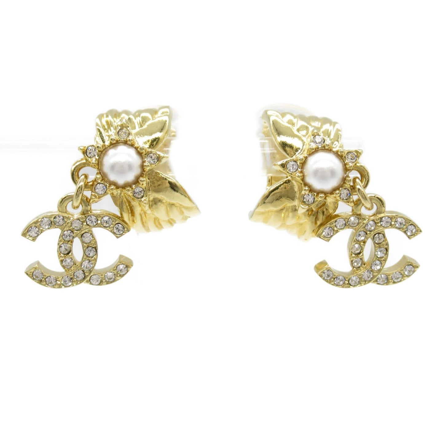 Chanel Coco Mark Earrings Gold Plated Stone