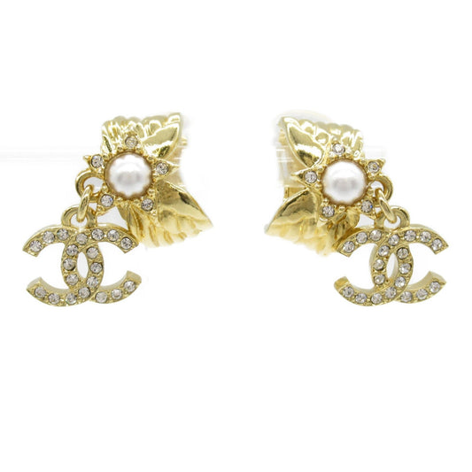 Chanel Coco Mark Earrings Gold Plated Stone