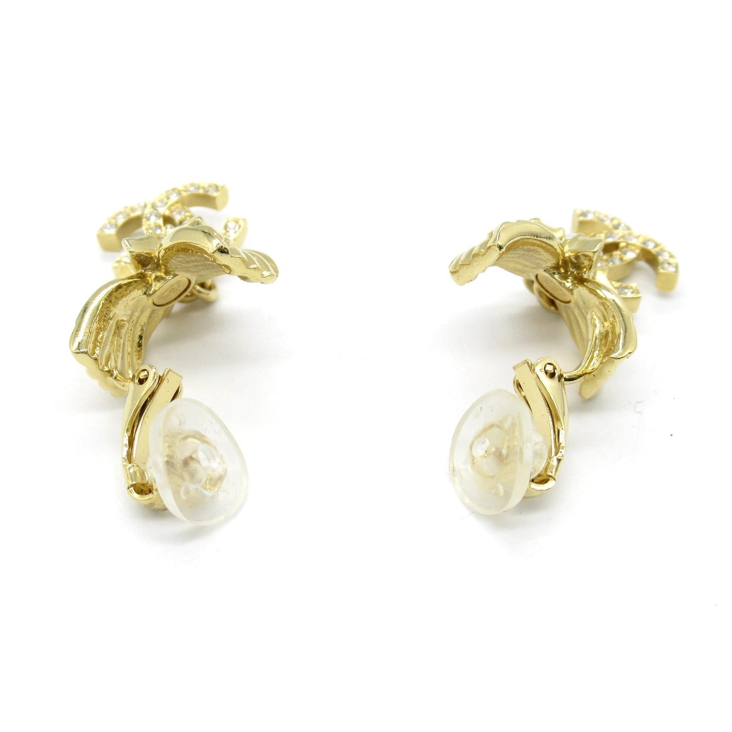 Chanel Coco Mark Earrings Gold Plated Stone
