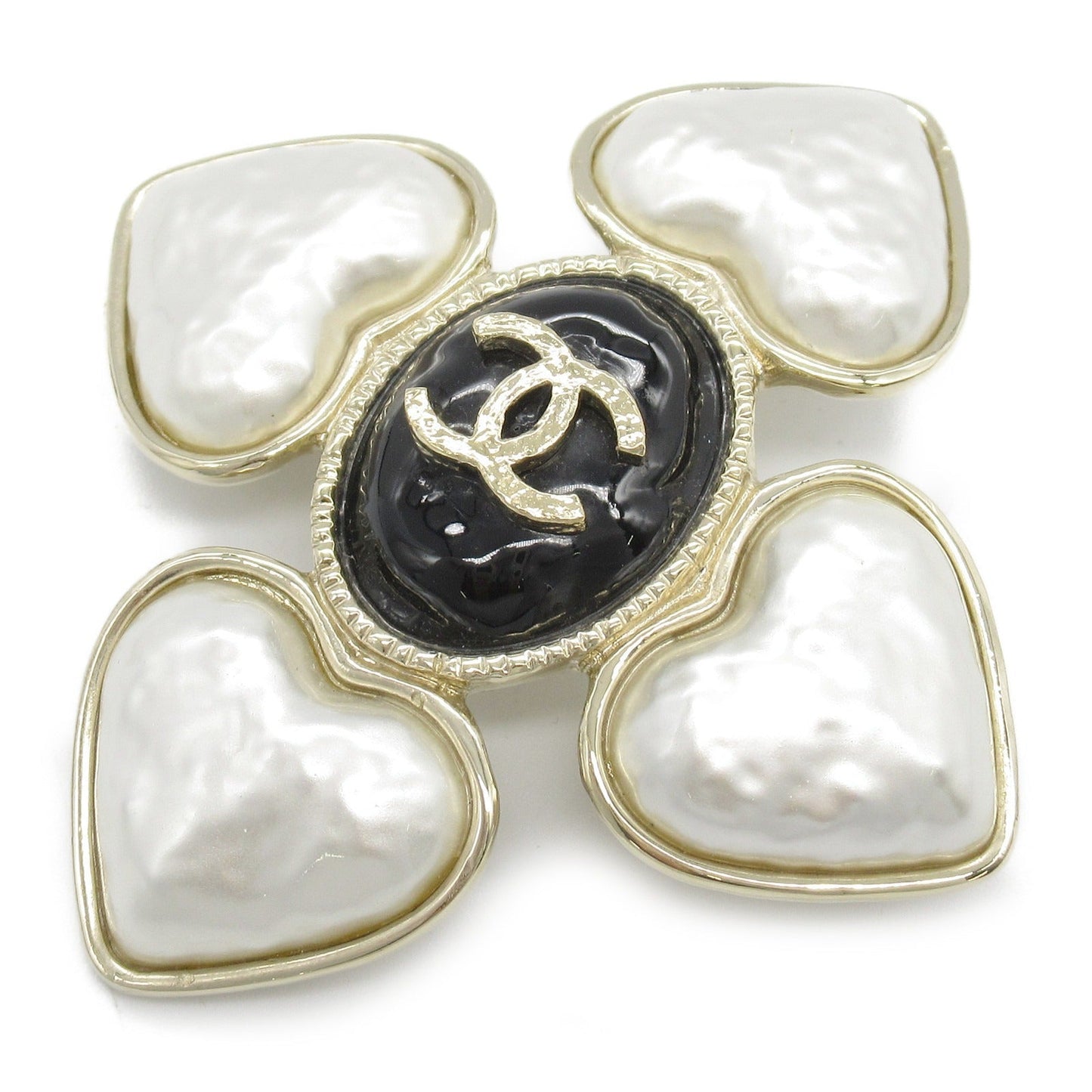 Chanel Heart Brooch Gold Plated Faux Pearl