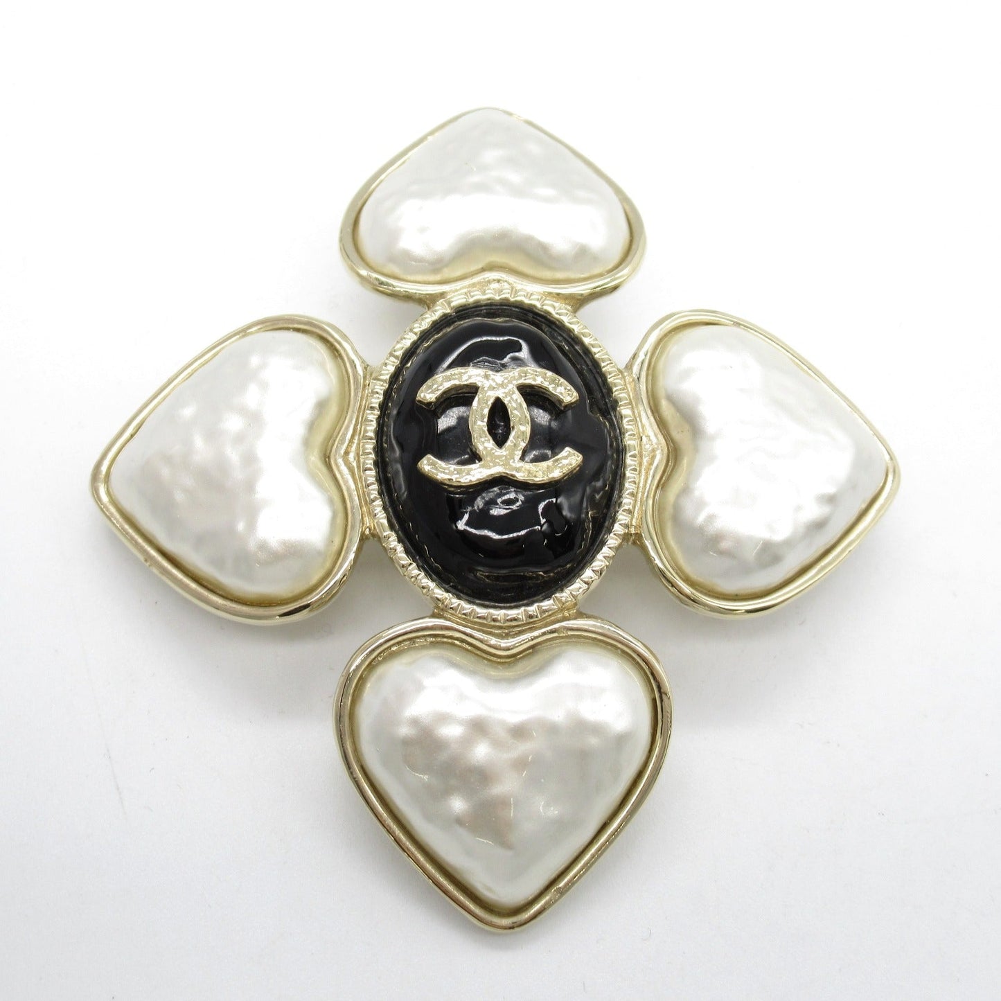 Chanel Heart Brooch Gold Plated Faux Pearl
