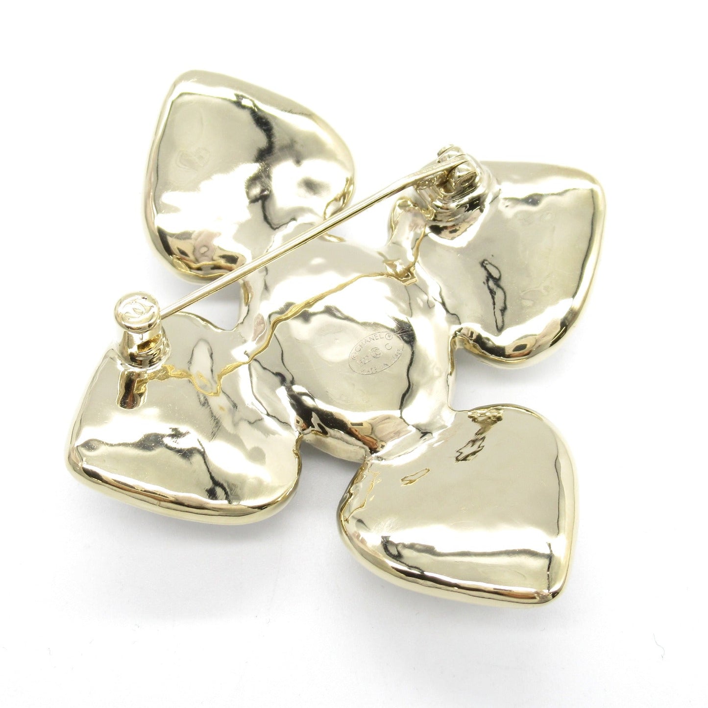 Chanel Heart Brooch Gold Plated Faux Pearl