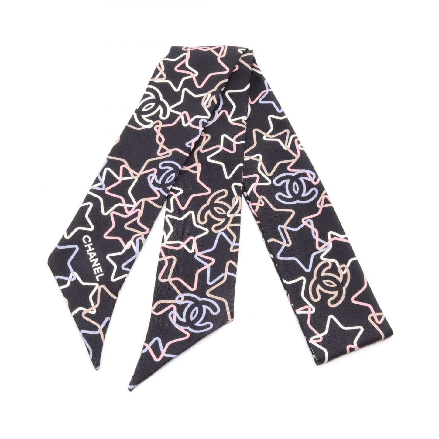 Chanel Silk Coco Mark Scarf Black Multicolor