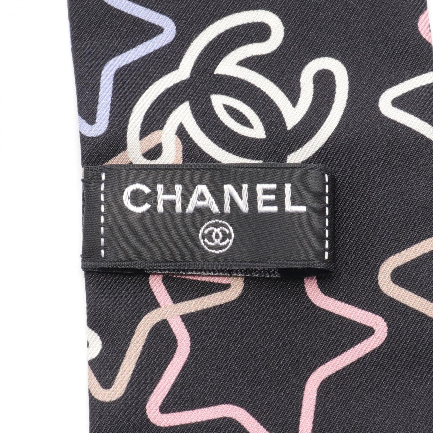 Chanel Silk Coco Mark Scarf Black Multicolor