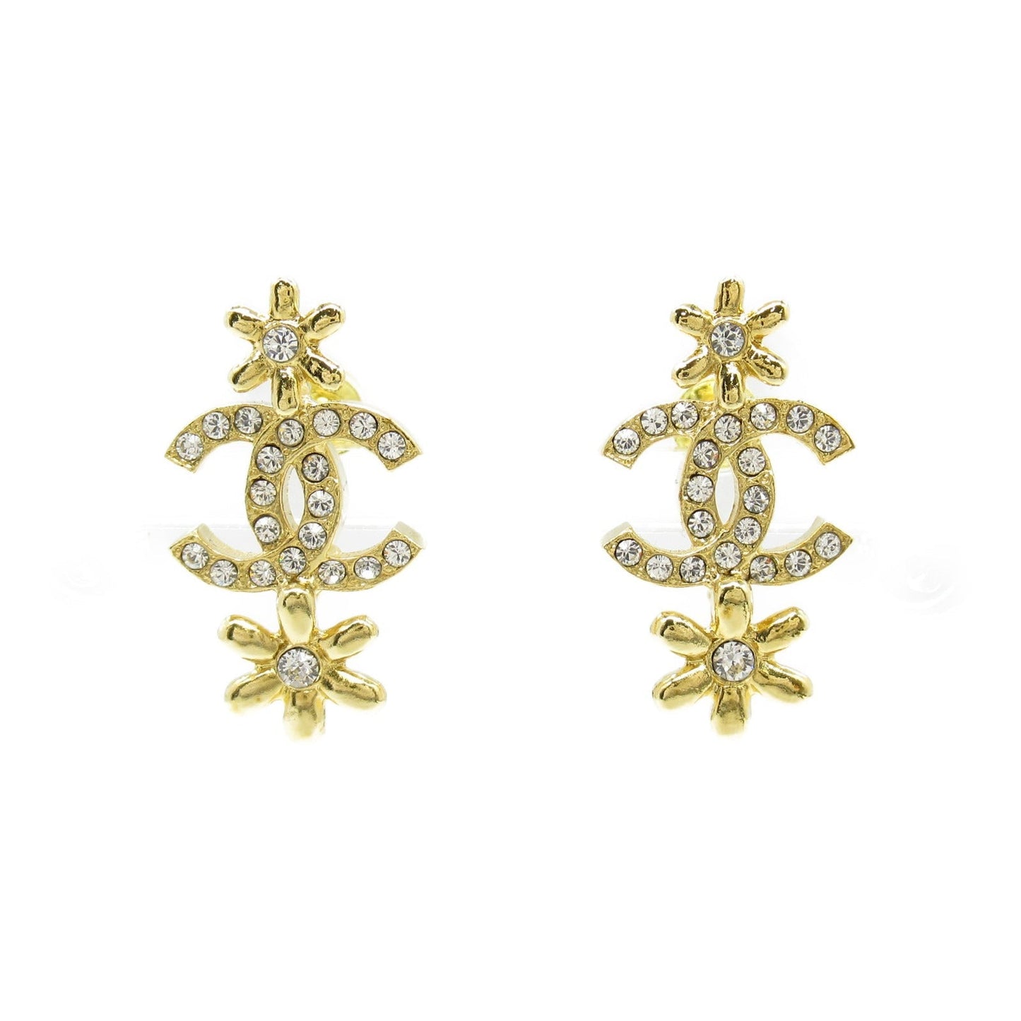 Chanel Coco Mark Earrings Gold Plated Stone