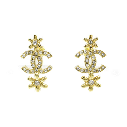 Chanel Coco Mark Earrings Gold Plated Stone