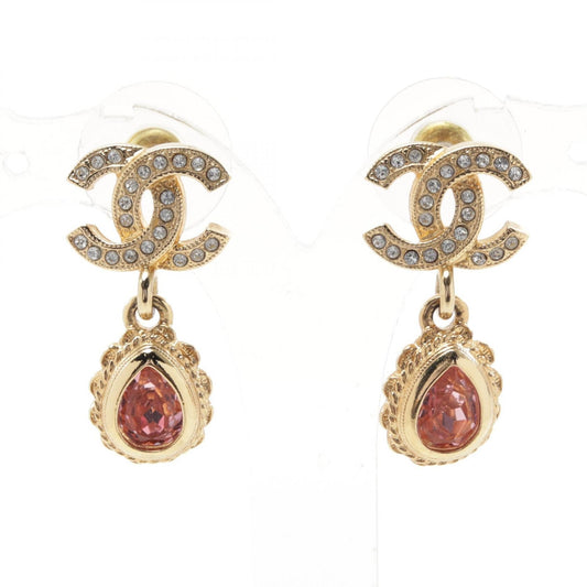 Chanel Coco Mark Earrings Gold Plated Rhinestone