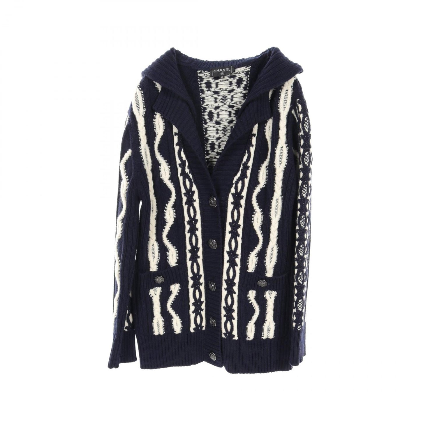 Chanel Wool Cashmere Cardigan Navy/White