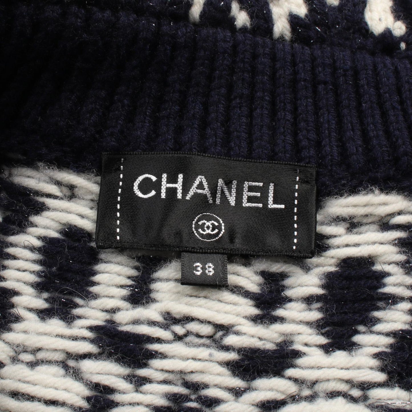 Chanel Wool Cashmere Cardigan Navy/White