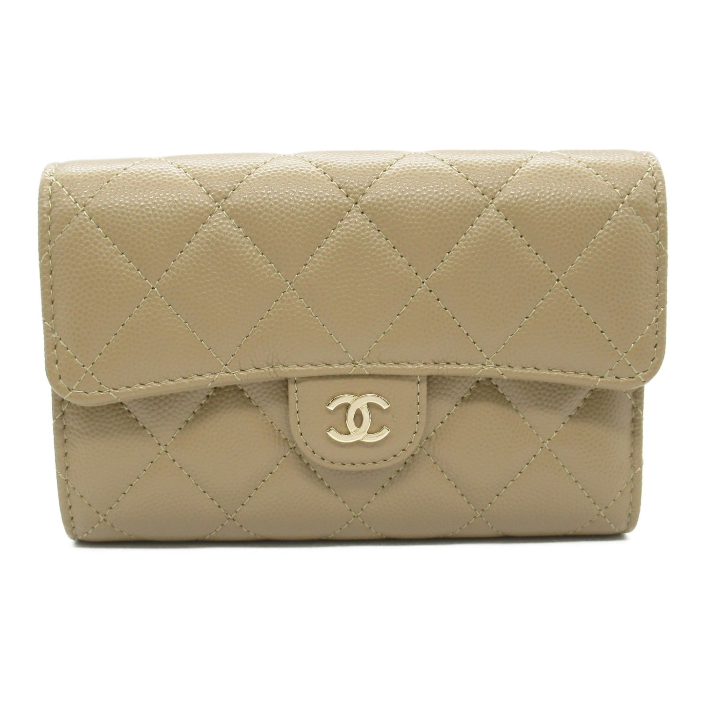 Chanel Caviar Skin Trifold Wallet Beige