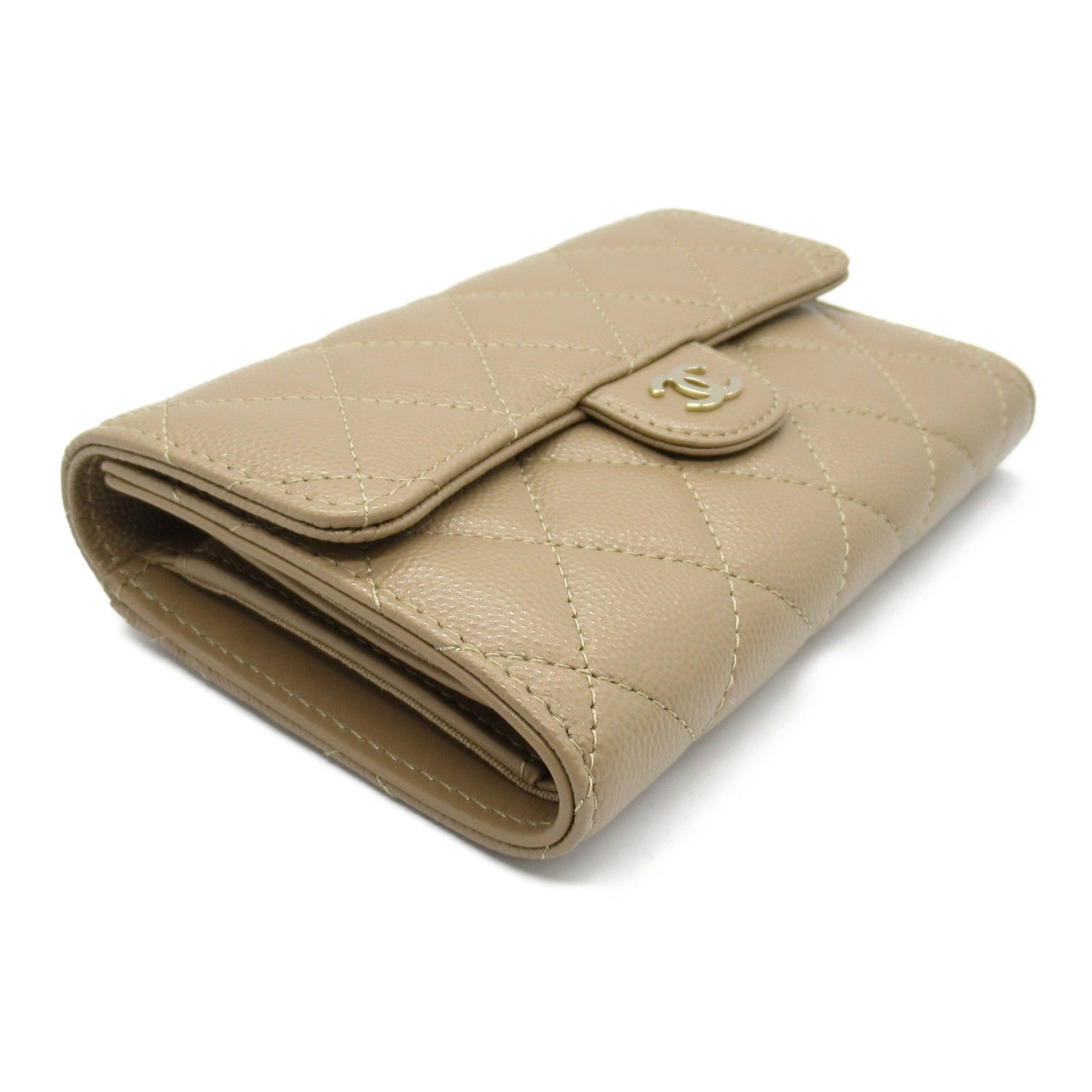 Chanel Caviar Skin Trifold Wallet Beige