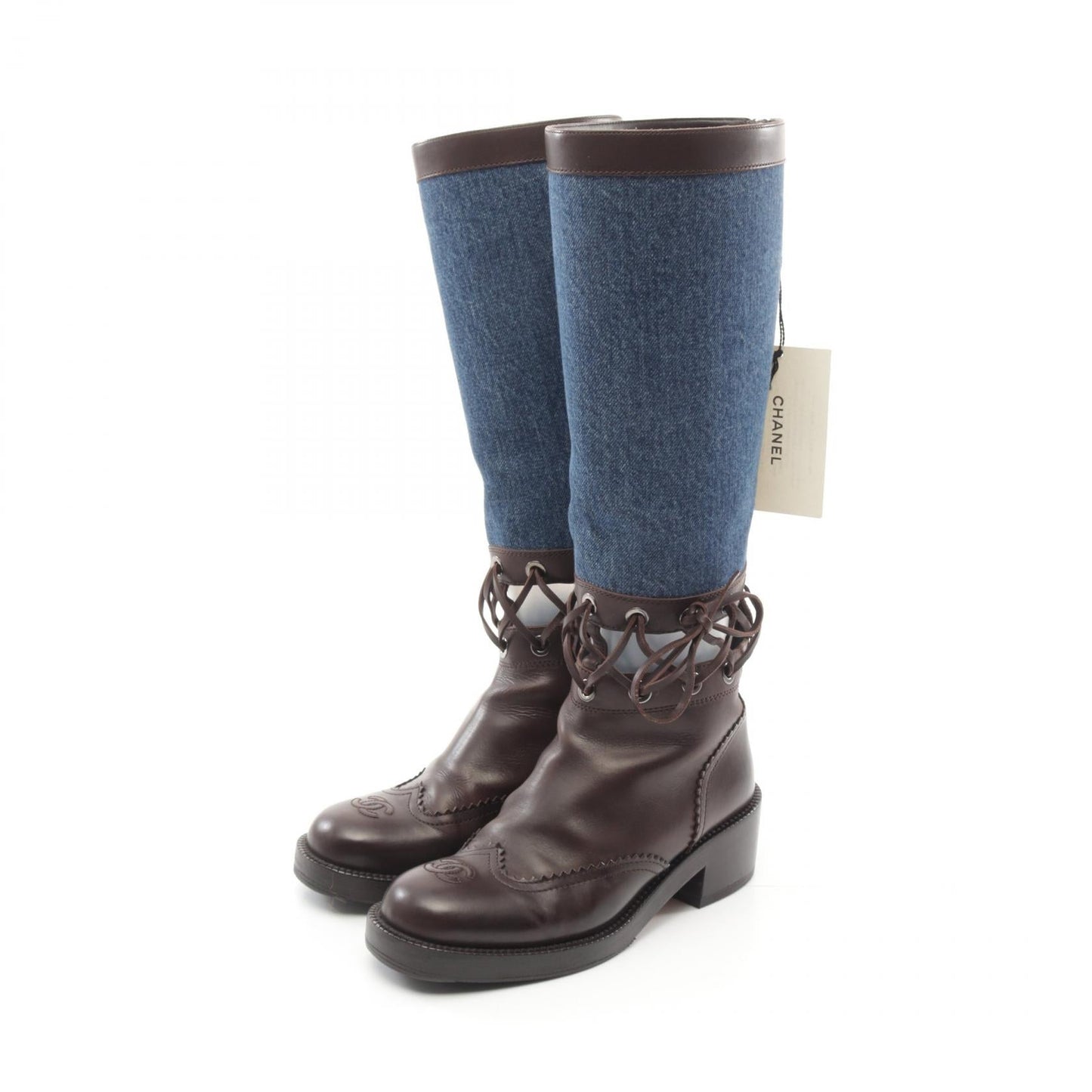 Chanel Coco Mark Denim Leather Boots