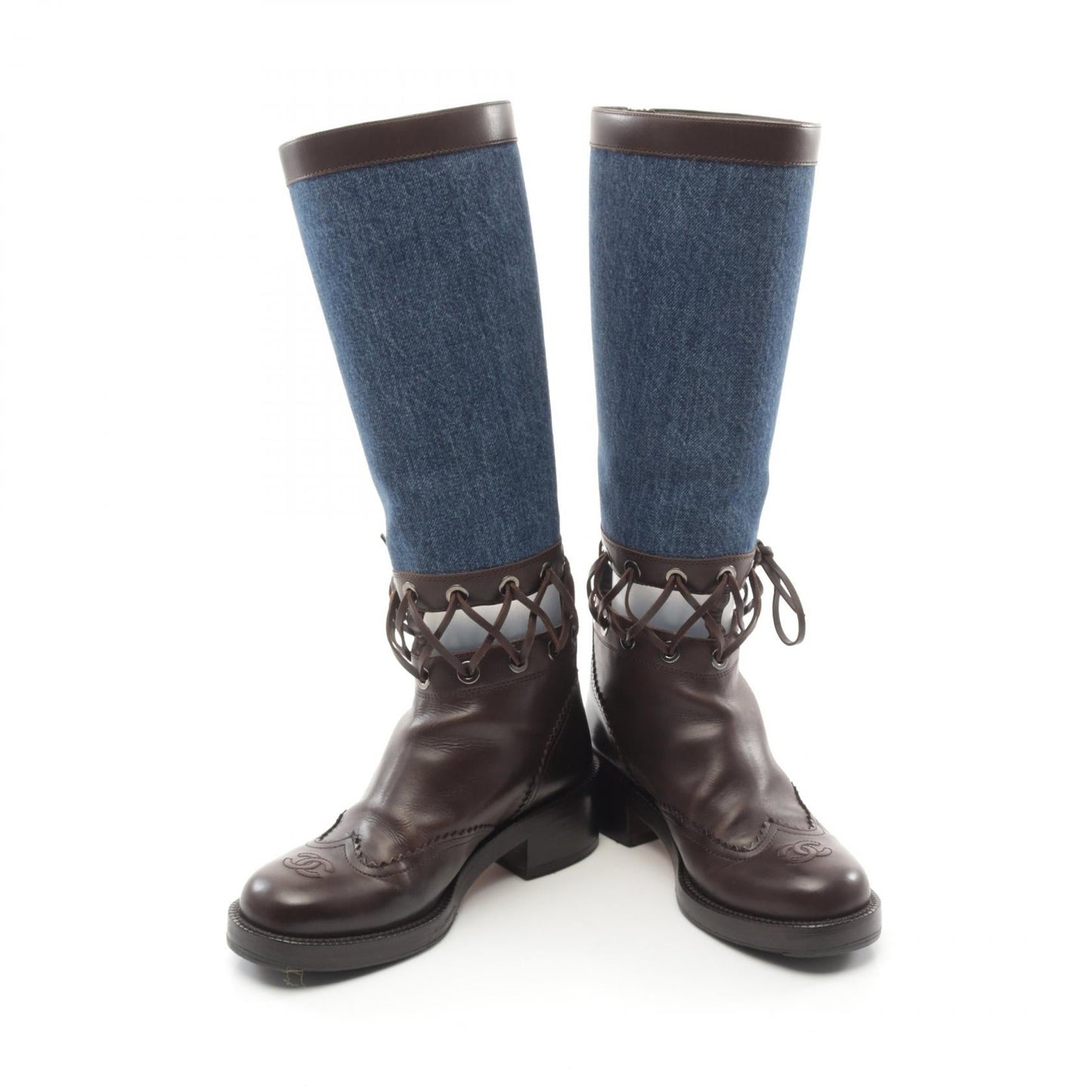 Chanel Coco Mark Denim Leather Boots