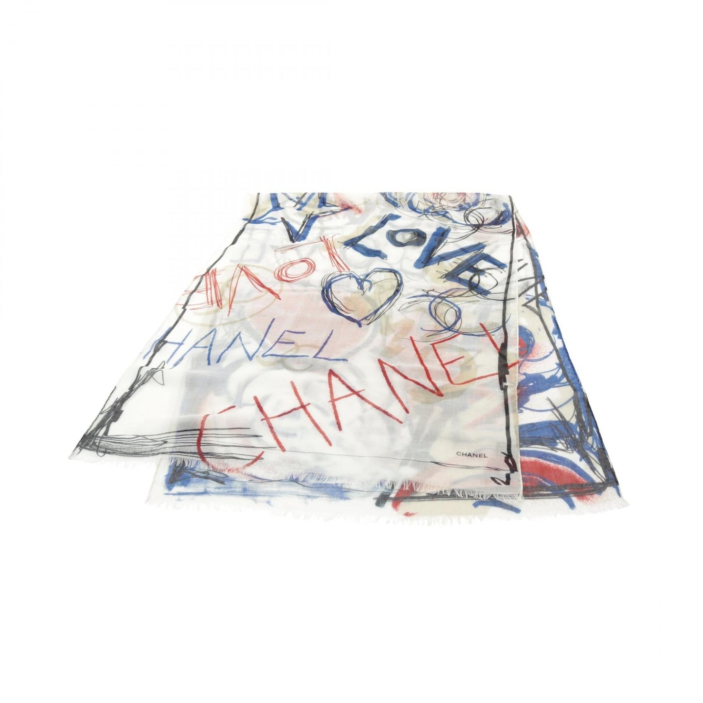 Chanel Silk Cashmere Scarf White Multicolor
