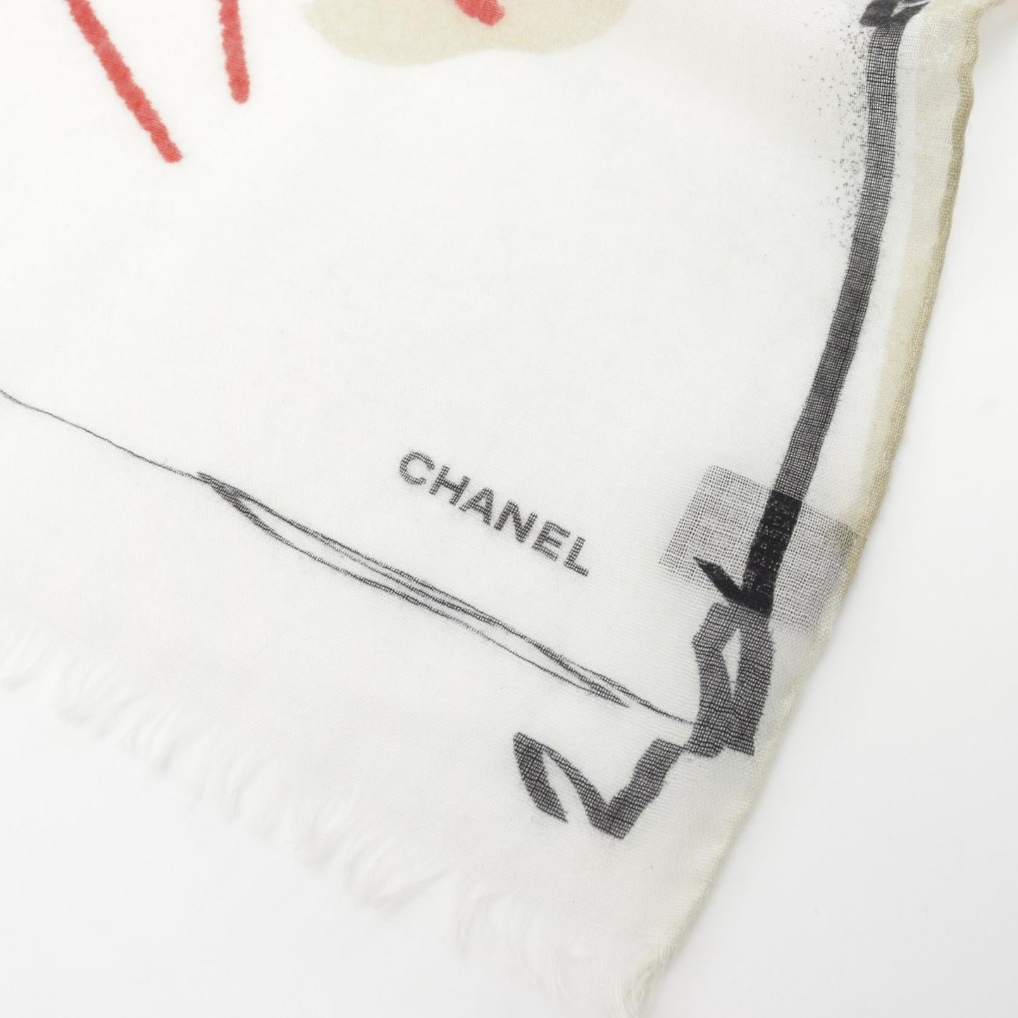 Chanel Silk Cashmere Scarf White Multicolor