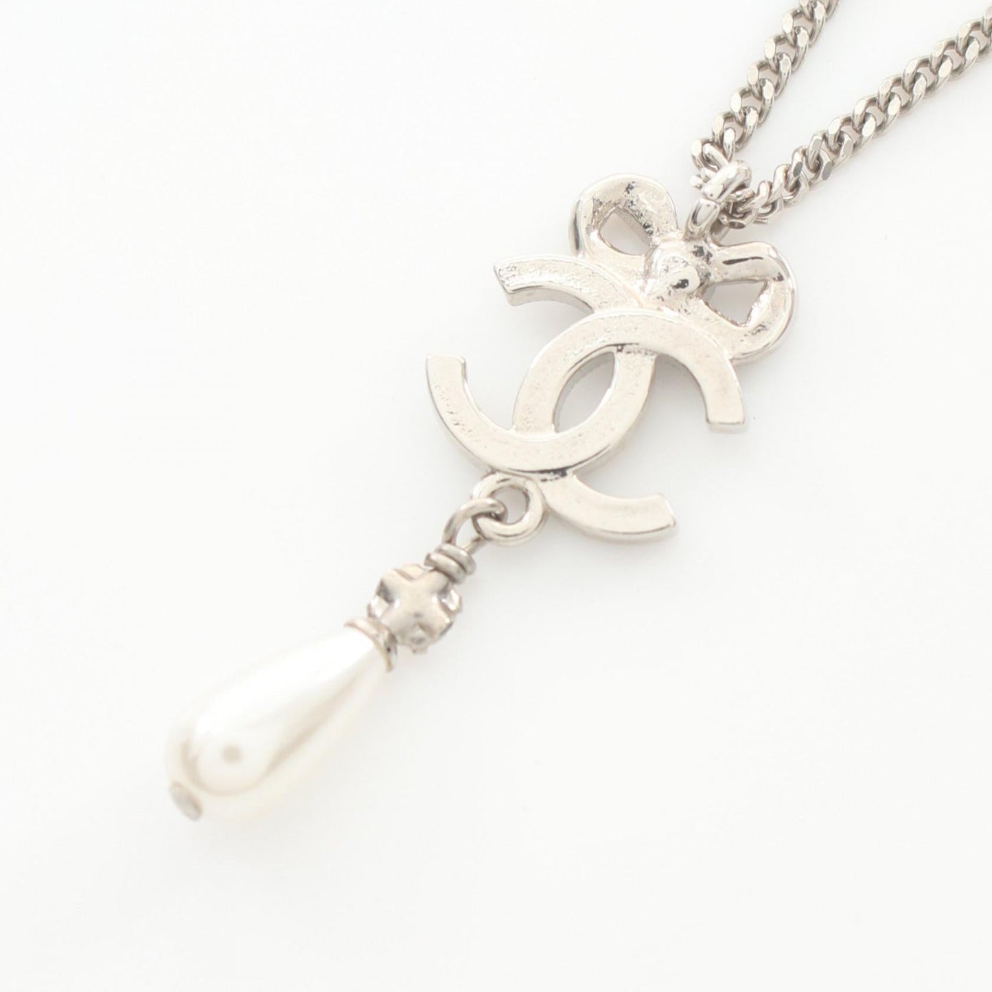 Chanel Coco Mark Necklace Stainless Steel Faux Pearl Rhinestone