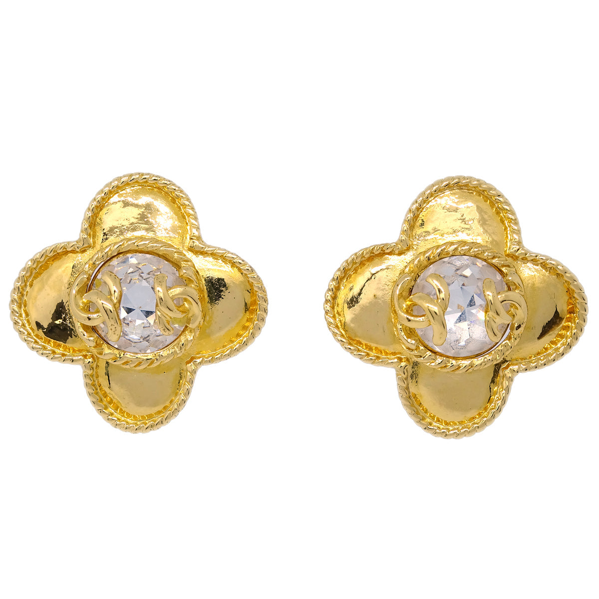 Chanel Earrings Clip-On Rhinestone Gold 95A