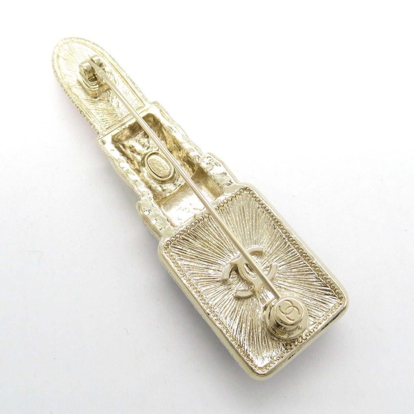 Chanel Lipstick Brooch Gold Plated Stone