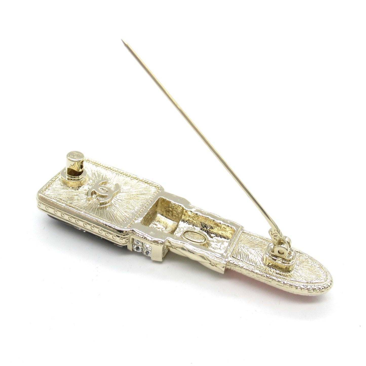 Chanel Lipstick Brooch Gold Plated Stone