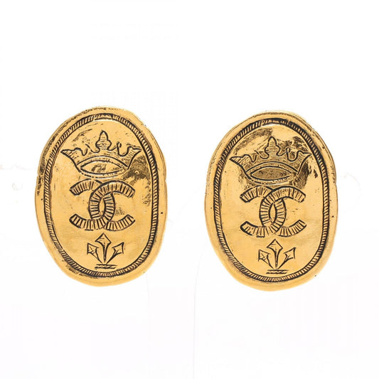 Chanel Coco Mark Crown Earrings Gold