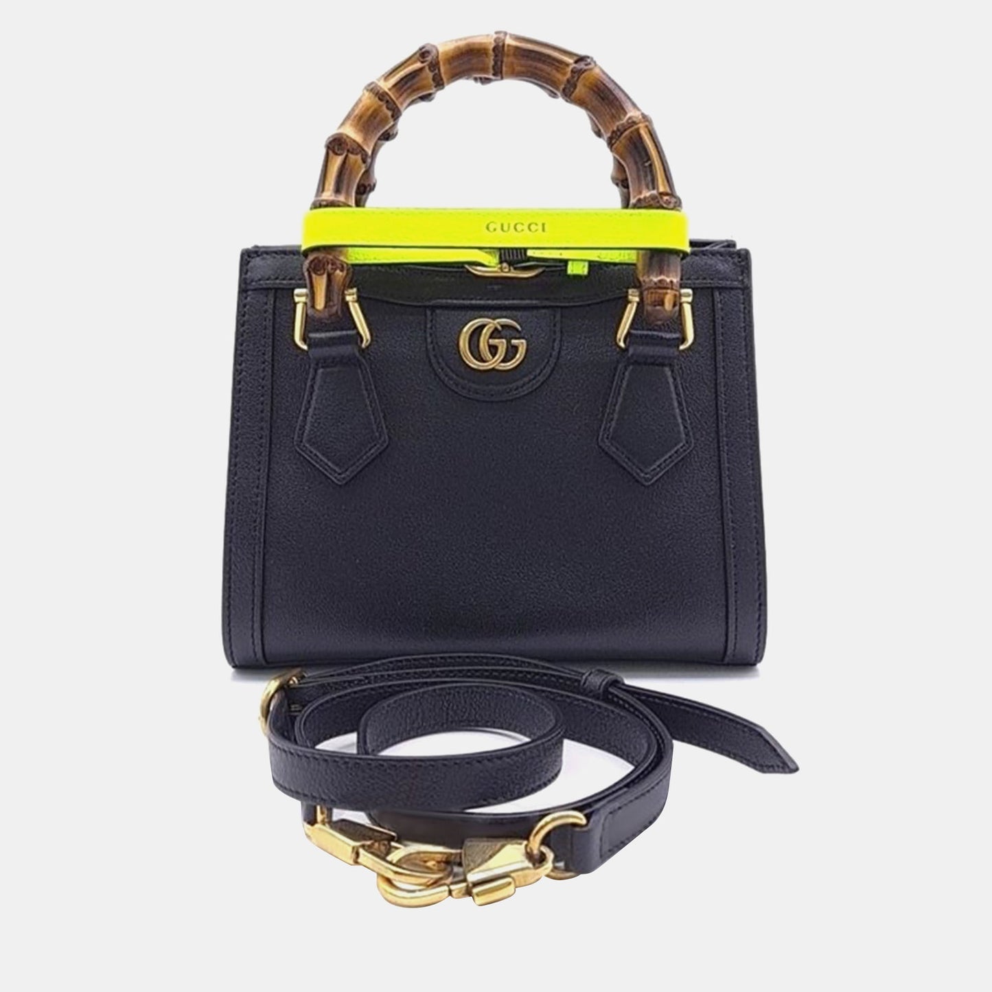 Luxury Gucci Trending 2025 Black Leather Mini Diana Bamboo Top Handle Bag
