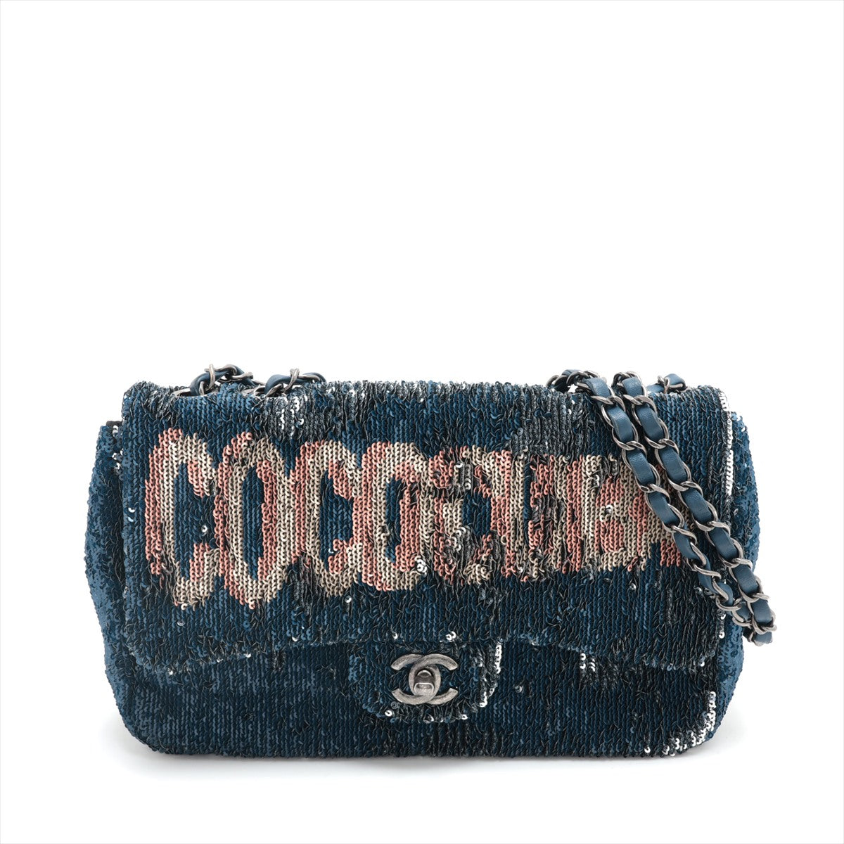 Chanel Coco Cube Single Flap Double Chain Bag Blue Silver  23rd