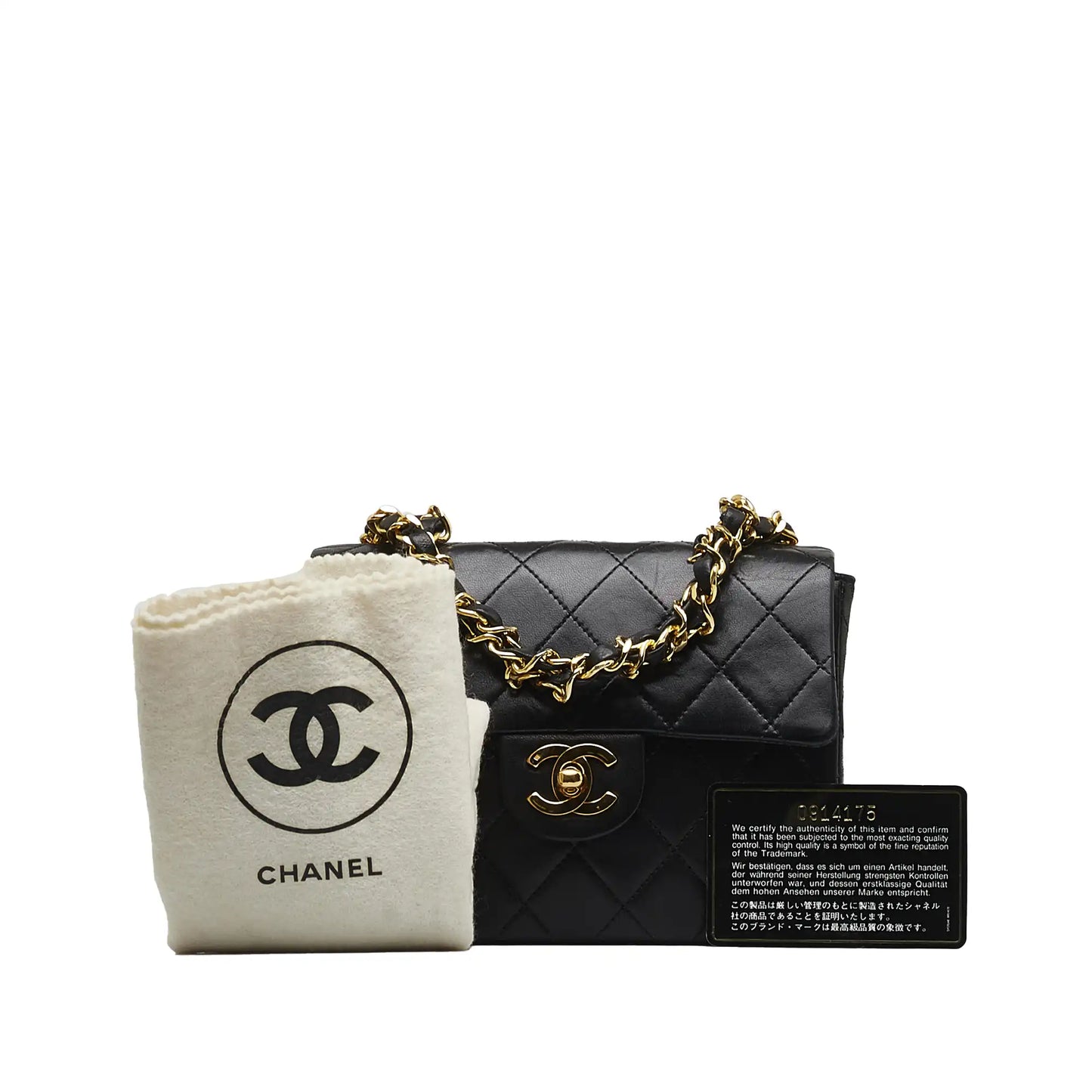 Luxury Chanel Classic Flap Mini Black Square Lambskin Gold