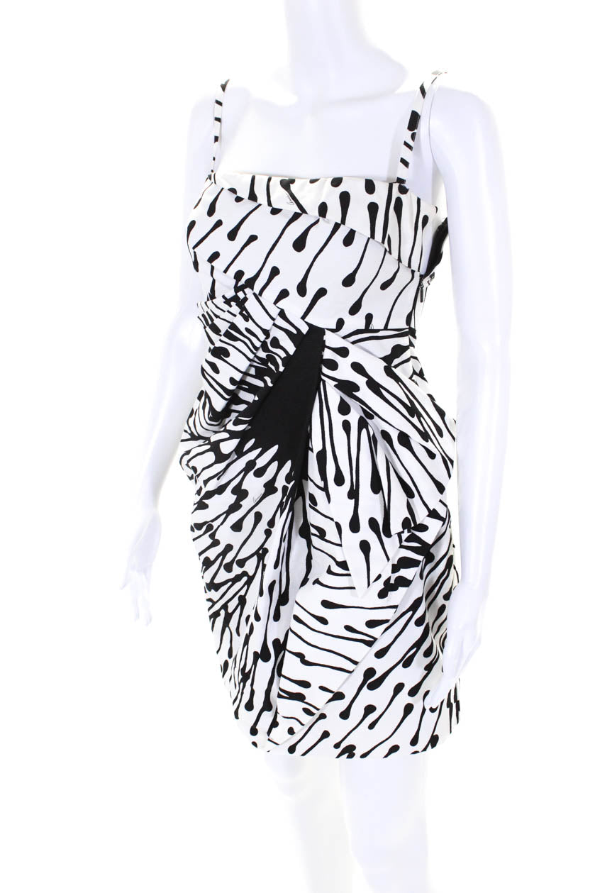 Gucci Womens Abstract Print Spaghetti Strap Dress White Black Cotton