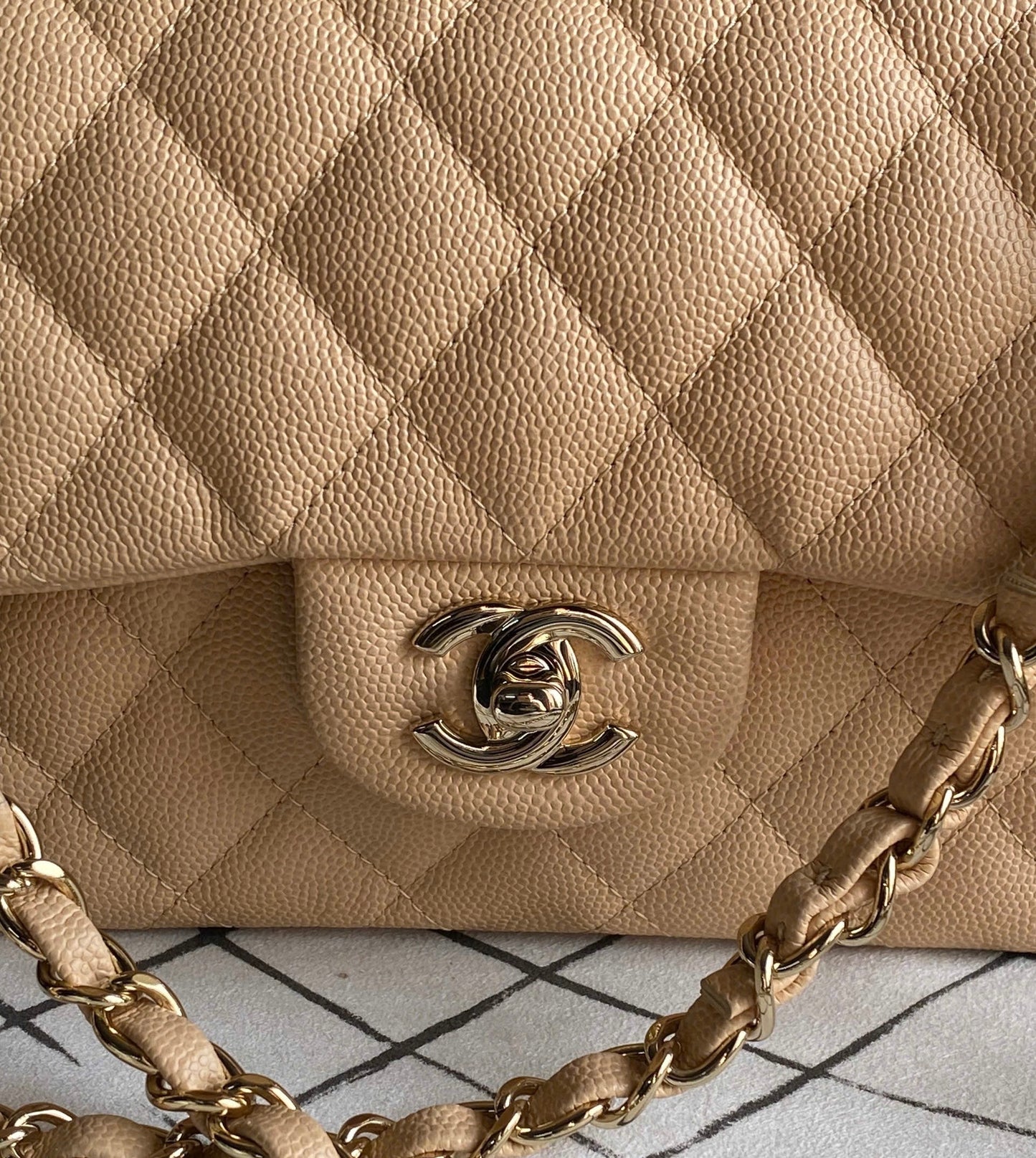 Chanel Medium Classic Handbag in Beige Caviar and Gold-Tone Metal