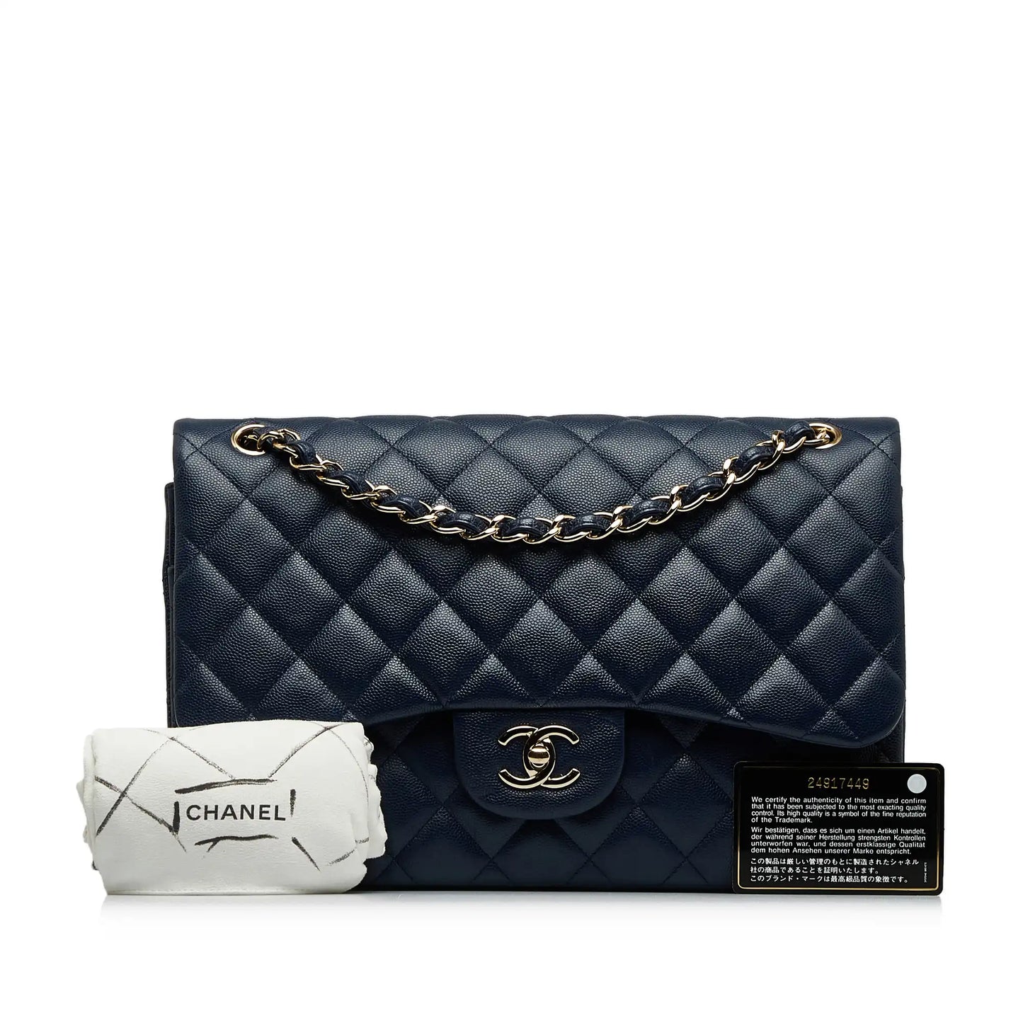 Luxury Chanel Classic Double Flap Jumbo Dark Blue Caviar gold