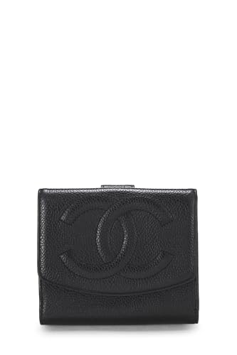 Chanel,  Black Caviar Timeless 'CC' Compact Wallet, Black