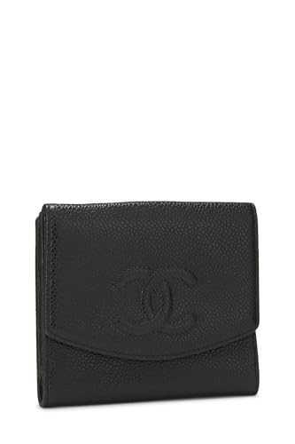 Chanel,  Black Caviar Timeless 'CC' Compact Wallet, Black