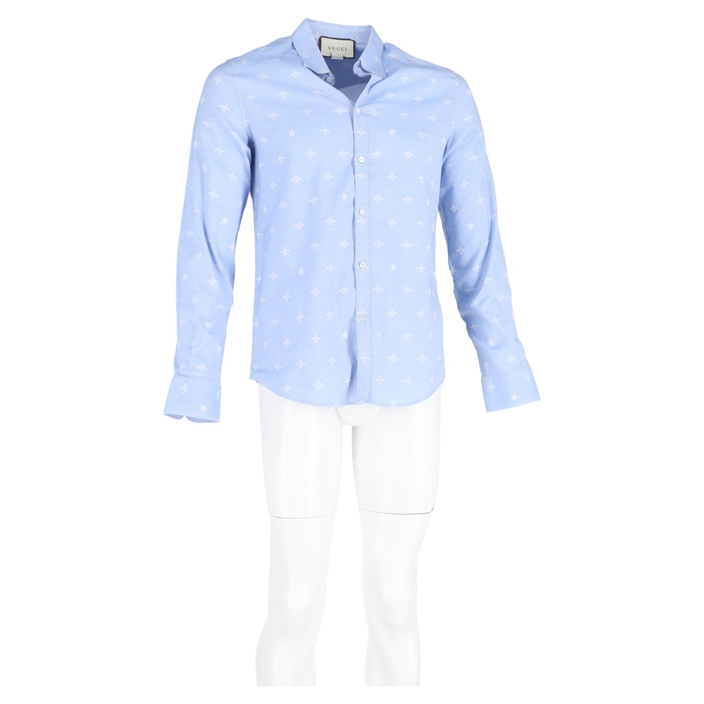 Gucci Bee Print Long Sleeve Shirt in Blue Cotton