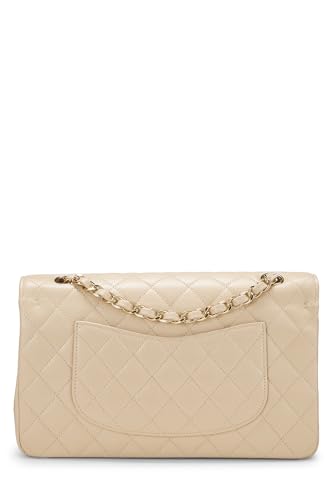 Chanel,  Beige Quilted Caviar Classic Double Flap Medium, Beige