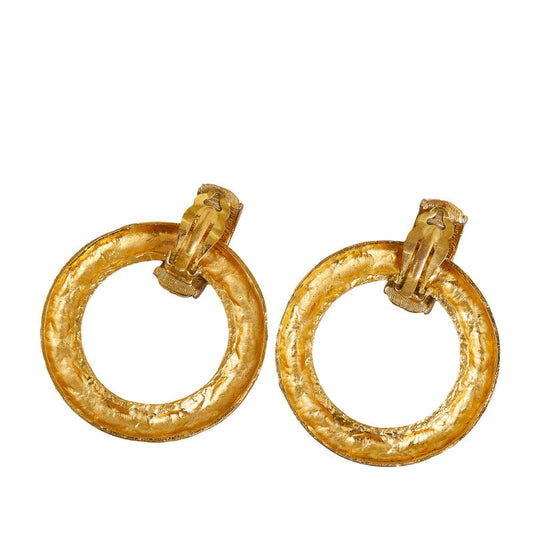 Chanel Vintage Matelasse Circle Earrings Gold Plated