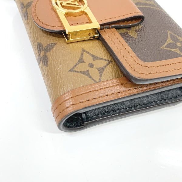 LOUIS VUITTON Coin case M68725 PVC, leather Brown camel Portefeuille Dauphine Monogram reverse compact Women