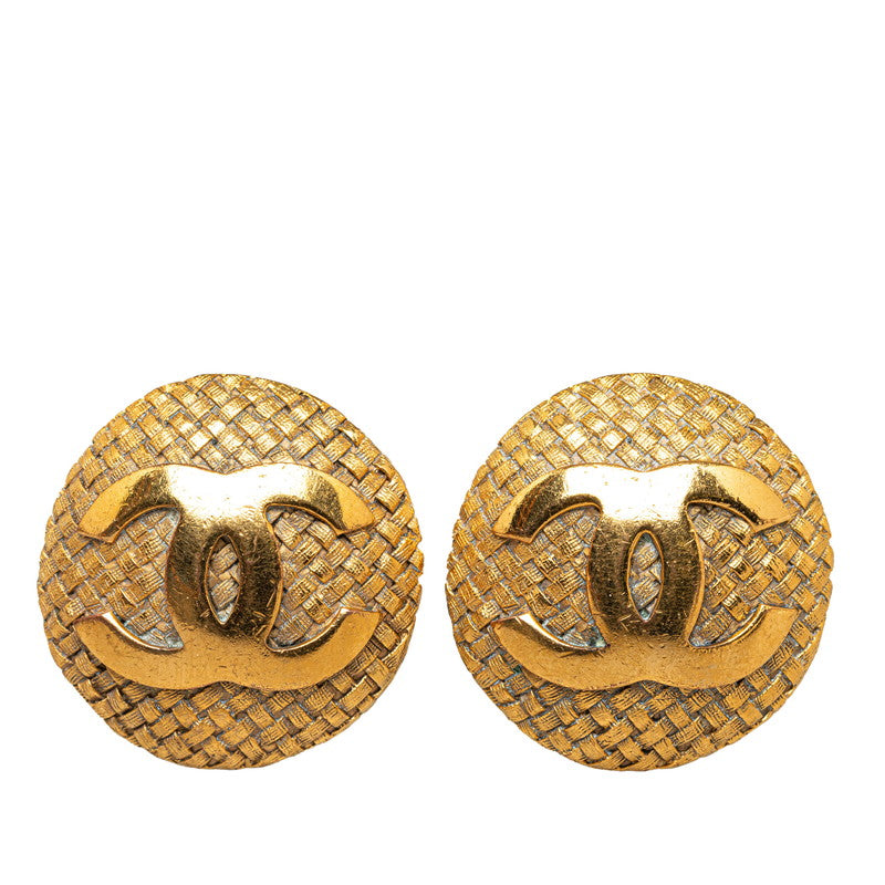 Chanel Vintage Coco Mark Earrings Gold Plated