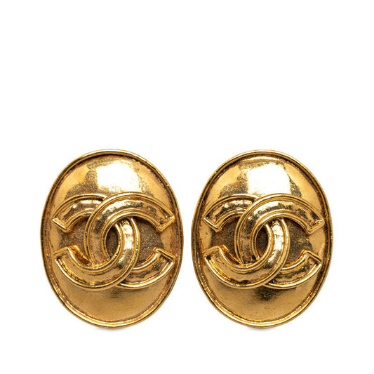 Chanel Vintage Coco Mark Earrings Gold Plated