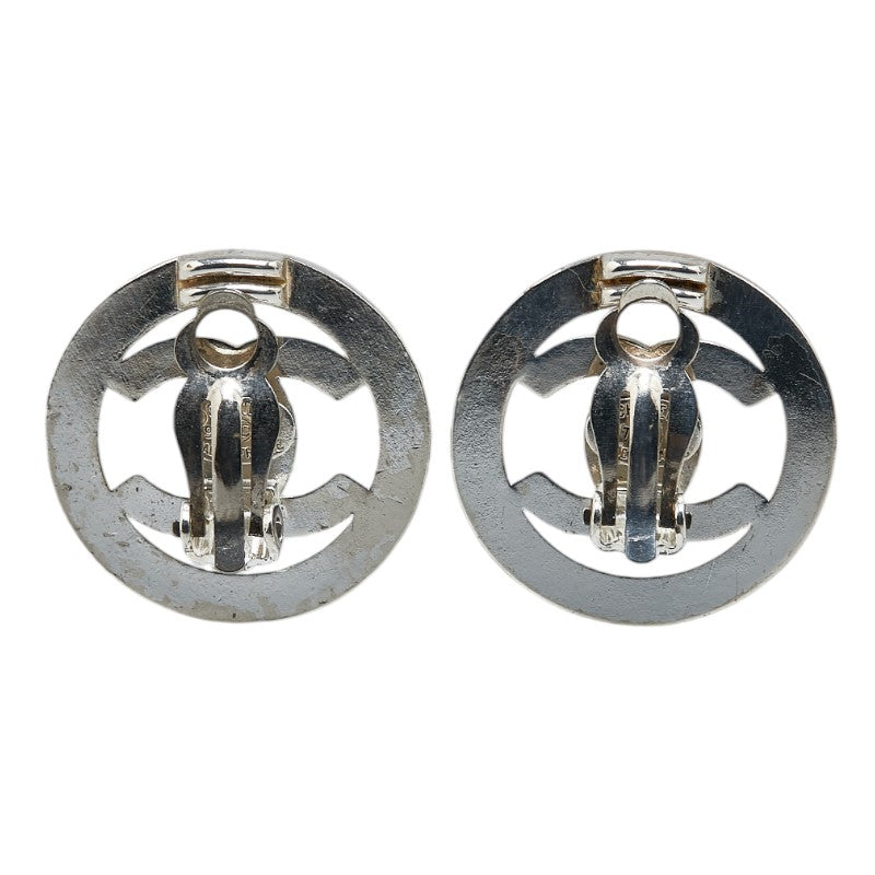 Chanel Vintage Coco Mark Turnlock Earrings Silver Metal