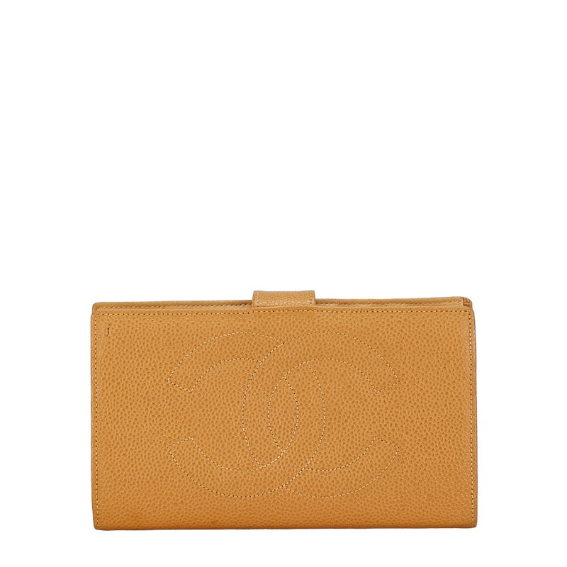 Chanel Caviar Skin Coco Mark Long Wallet Beige in New Condition