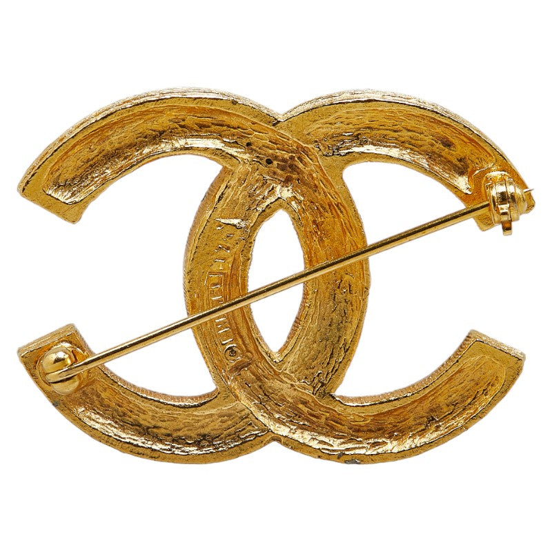 Chanel Vintage Coco Mark Rhinestone Brooch Gold Plated
