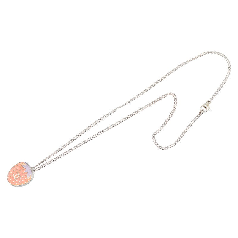 Chanel Coco Mark Strawberry Motif Necklace Silver Pink Metal