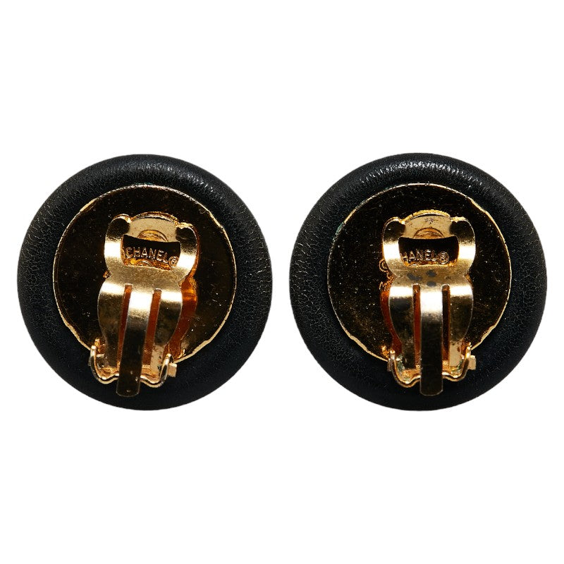Chanel Coco Mark Earrings Black White Gold Plastic