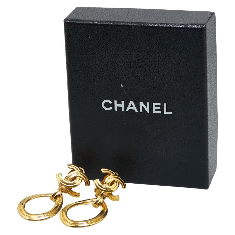 Chanel Coco Mark Swing Teardrop Motif Clip-on Earrings Gold Plated